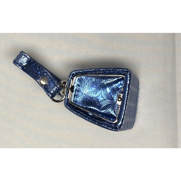 Tic Tok Mini Lipstick Coin Purse Shiny Blue Geometric Pattern Removable Handle - Picture 6 of 9